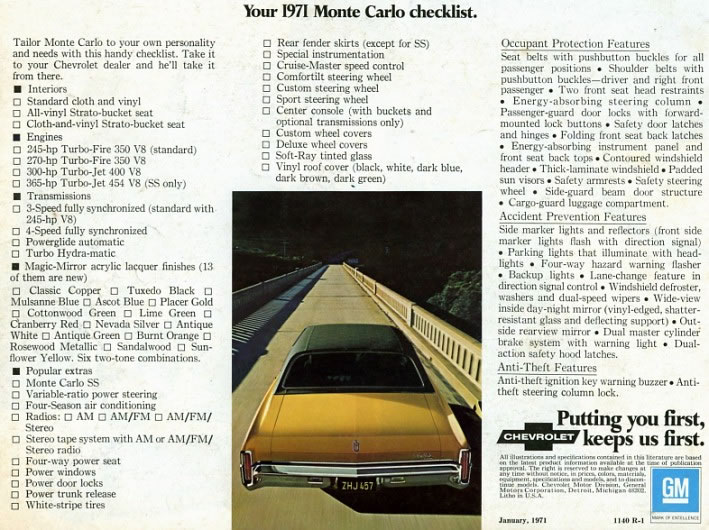 1971 Chevrolet Monte Carlo Brochure Page 10